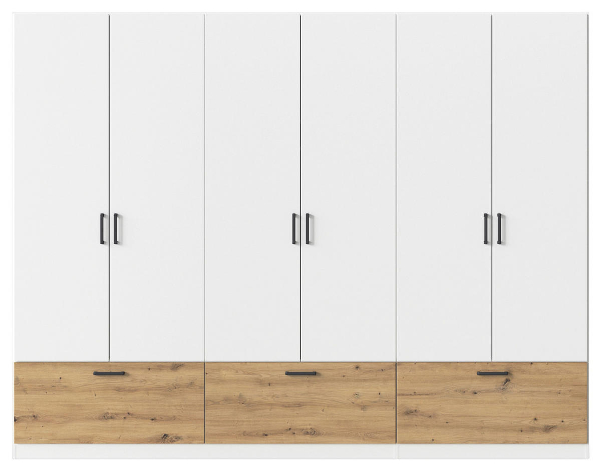 KLEIDERSCHRANK in Weiss, Eiche Artisan  - Weiss/Eiche Artisan, Basics, Holzwerkstoff/Metall (271/210/54cm) - Boxxx
