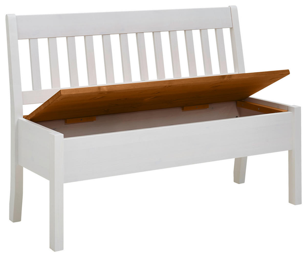 SITZBANK 130/93/58 cm Bernsteinfarben, Weiß Kiefer massiv  - Bernsteinfarben/Weiß, ROMANTIK / LANDHAUS, Holz (130/93/58cm) - Boxxx