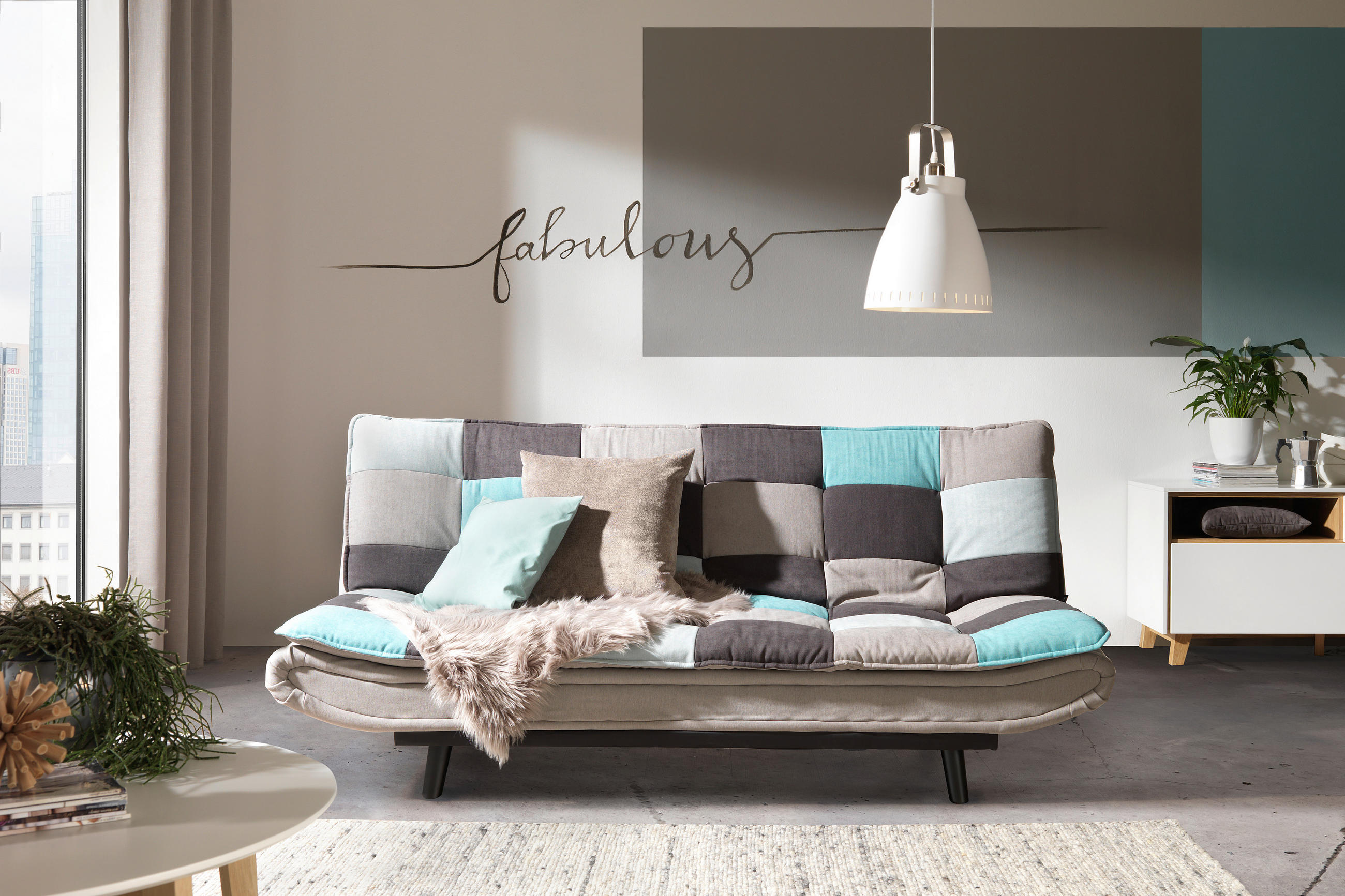 ZOFA S POSTELJNO FUNKCIJO,  svetlo siva, svetlo modra, temno siva kovina, tekstil  - svetlo modra/temno siva, Design, kovina/tekstil (194/90/100cm) - Ti'me