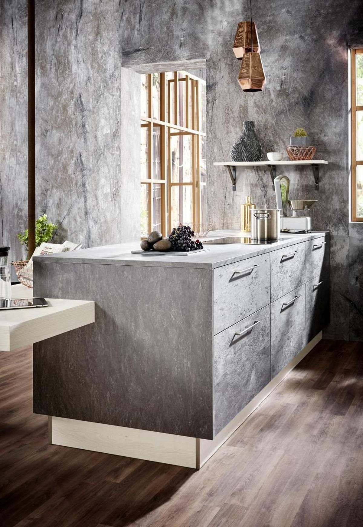 EINBAUKÜCHE DK102  - Birkefarben/Grau, Design, Holzwerkstoff - Dieter Knoll