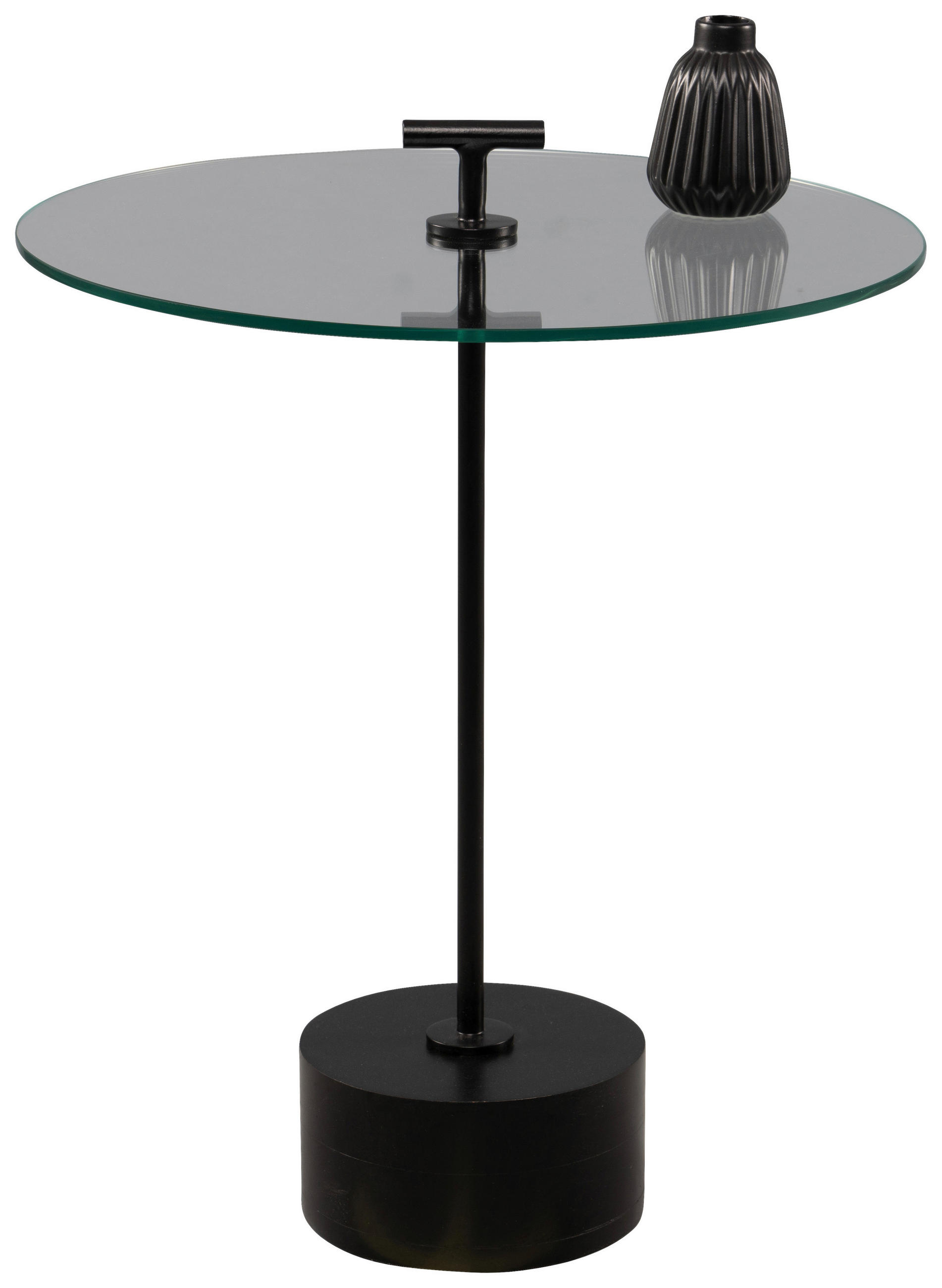 BEISTELLTISCH 50/50/59 cm Akazie massiv Schwarz rund  - Schwarz, Basics, Glas/Holz (50/50/59cm)