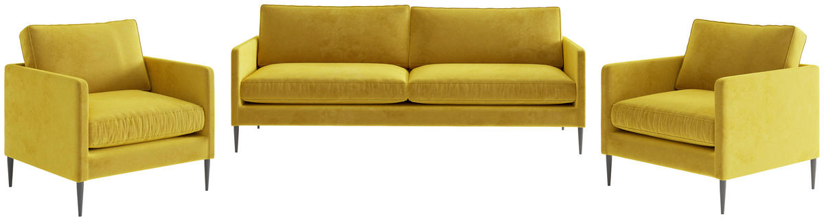 SEDACÍ SESTAVA, textil, curry žlutá - curry žlutá/barvy nerez oceli, Design, kov/textil (210/80/84cm) - Livetastic