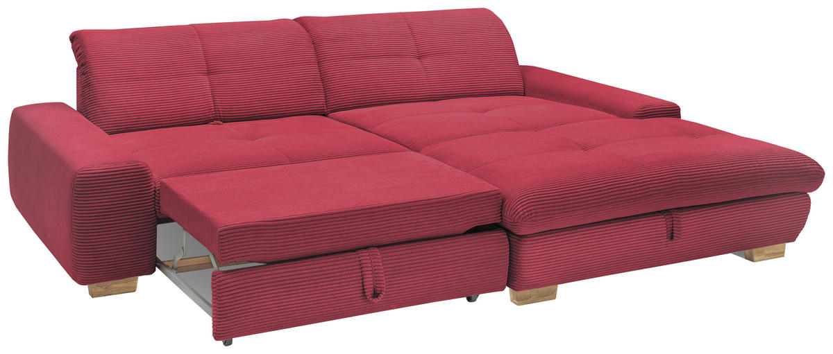 ECKSOFA Beere Cord  - Eichefarben/Beere, Design, Holz/Textil (276/198cm) - SetOne by Musterring
