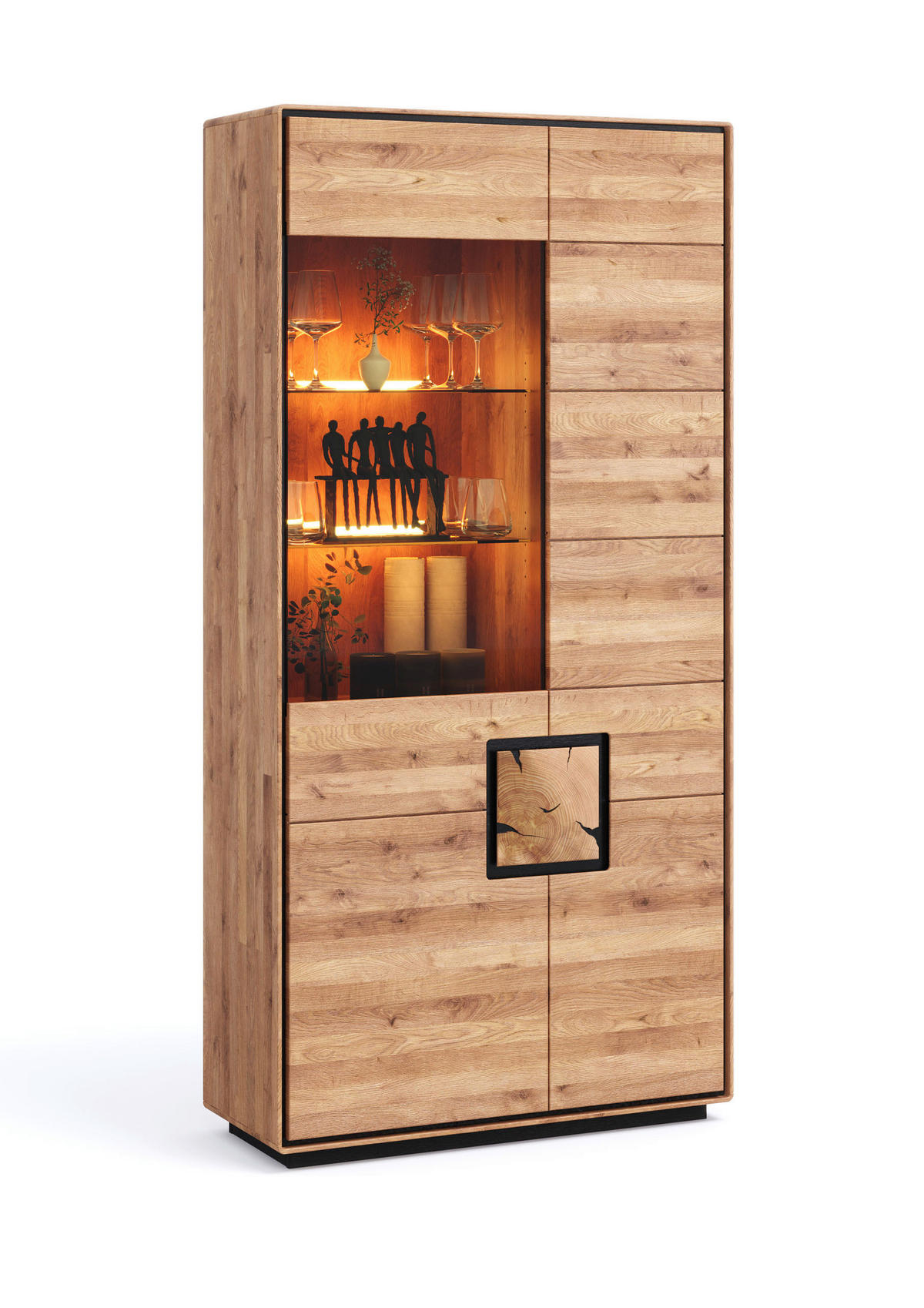 VITRINE  in massiv Wildeiche Schwarz, Wildeiche  - Wildeiche/Schwarz, Basics, Holz (100/203/40cm) - Livetastic