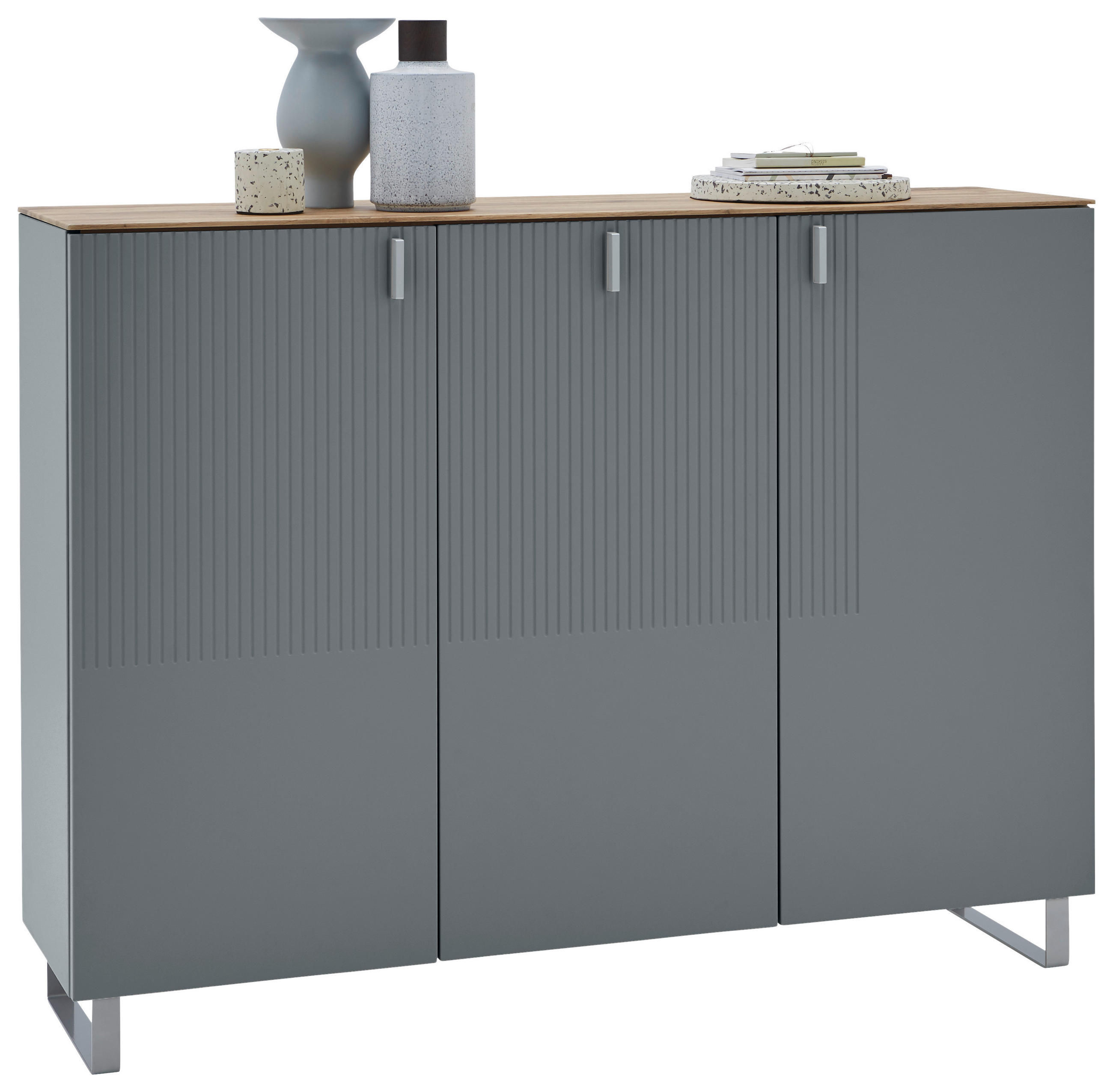 SCHUHSCHRANK Eiche furniert Grau, Eichefarben  - Eichefarben/Alufarben, Design, Holz/Holzwerkstoff (139/104/36cm) - Dieter Knoll