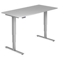 SCHREIBTISCH 160/80/63,5-128,5 cm Grau, Silberfarben elektrisch höhenverstellbar  - Silberfarben/Grau, KONVENTIONELL, Holzwerkstoff/Metall (160/80/63,5-128,5cm) - Venda