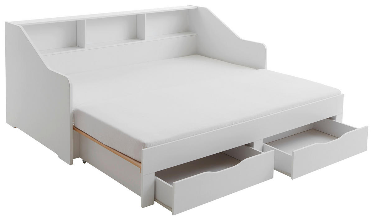 AUSZIEHBETT 90-180/200 cm Weiss  - Weiss/Buchefarben, Konventionell, Holzwerkstoff (90-180/200cm) - Carryhome