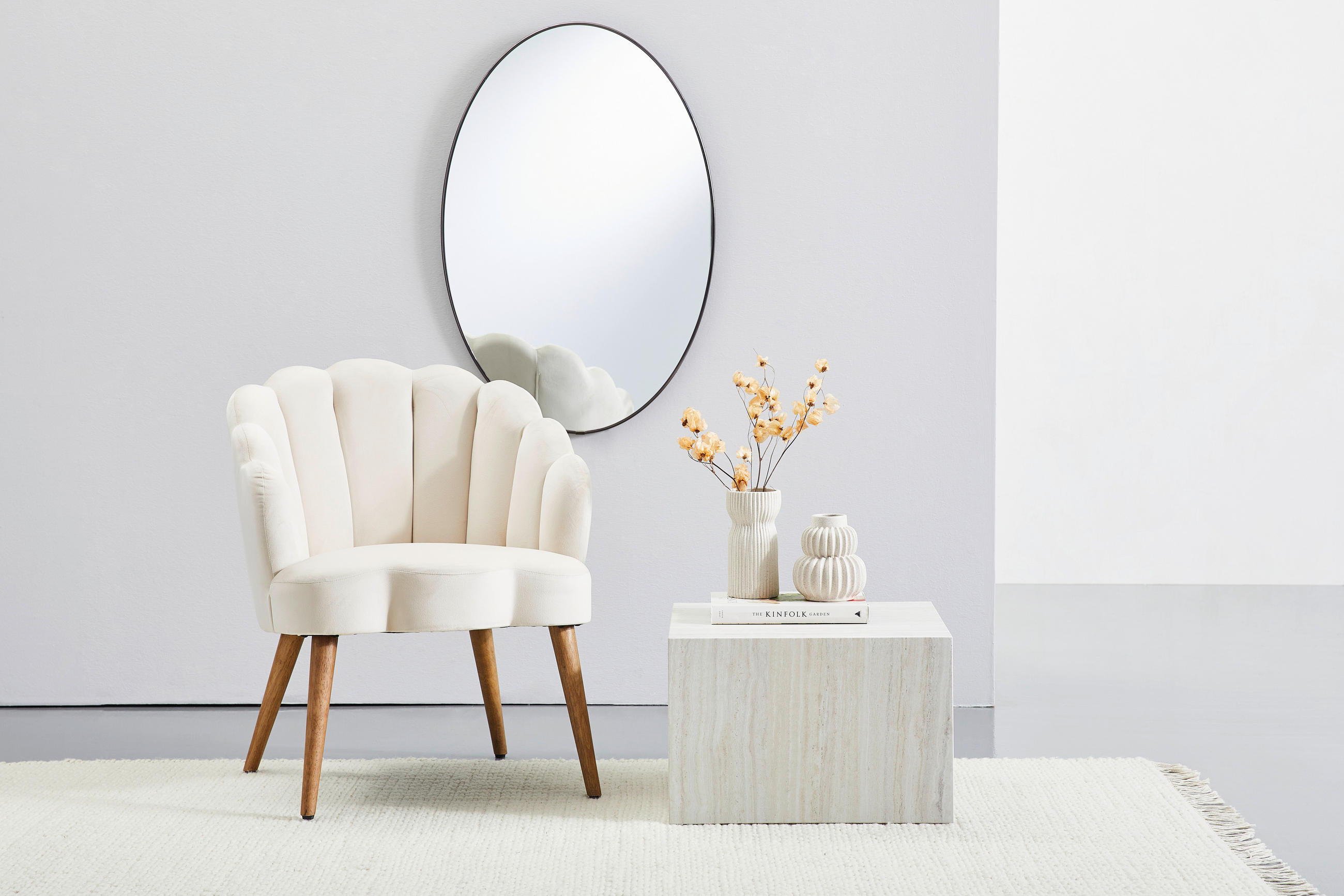 SESSEL in Samt Creme, Ecru  - Ecru/Creme, Design, Holz/Textil (67/80/65cm) - MID.YOU