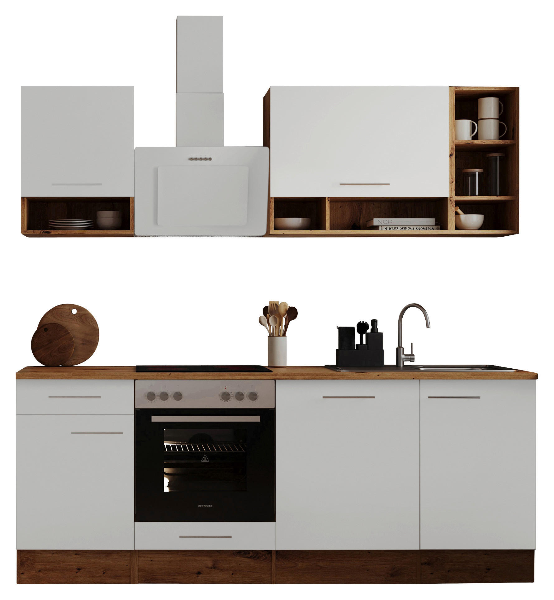 KÜCHENBLOCK 220 cm   in Eichefarben  - Eichefarben/Weiß, MODERN, Holzwerkstoff (220cm) - Respekta