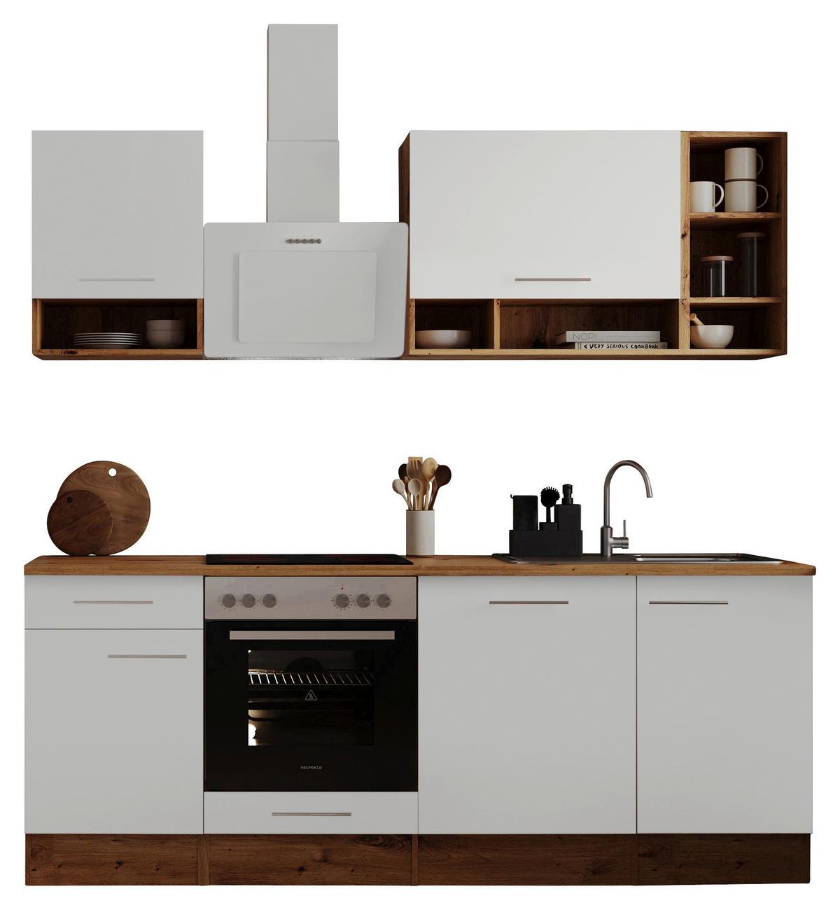 KÜCHENBLOCK 220 cm   in Eichefarben  - Weiss/Eichefarben, Modern, Holzwerkstoff (220cm) - Respekta