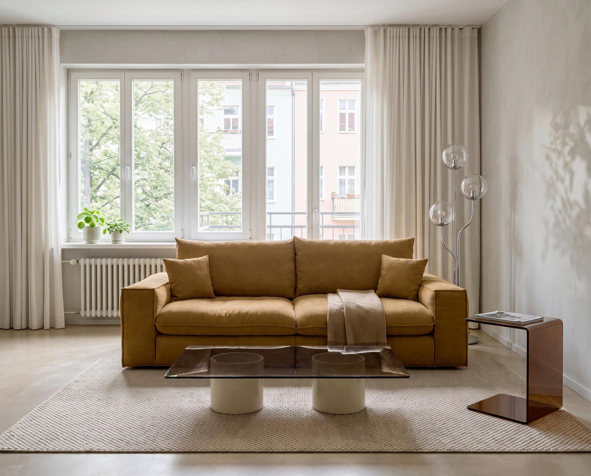 BIGSOFA Chenille Senfgelb  - Senfgelb/Schwarz, MODERN, Kunststoff/Textil (255/76/117cm) - Milino