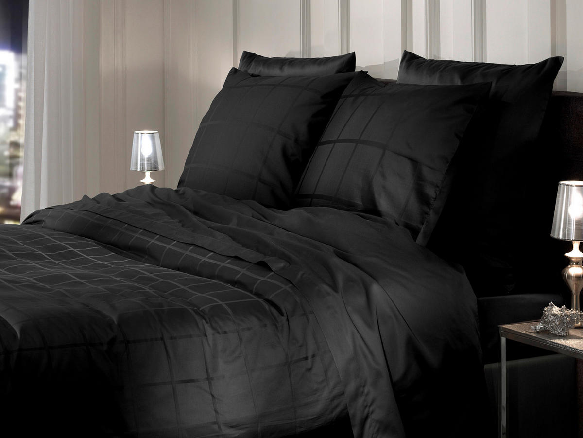 BETTWÄSCHE 2-teilig Diamante Makosatin  - Schwarz, Basics, Textil (155/220cm)