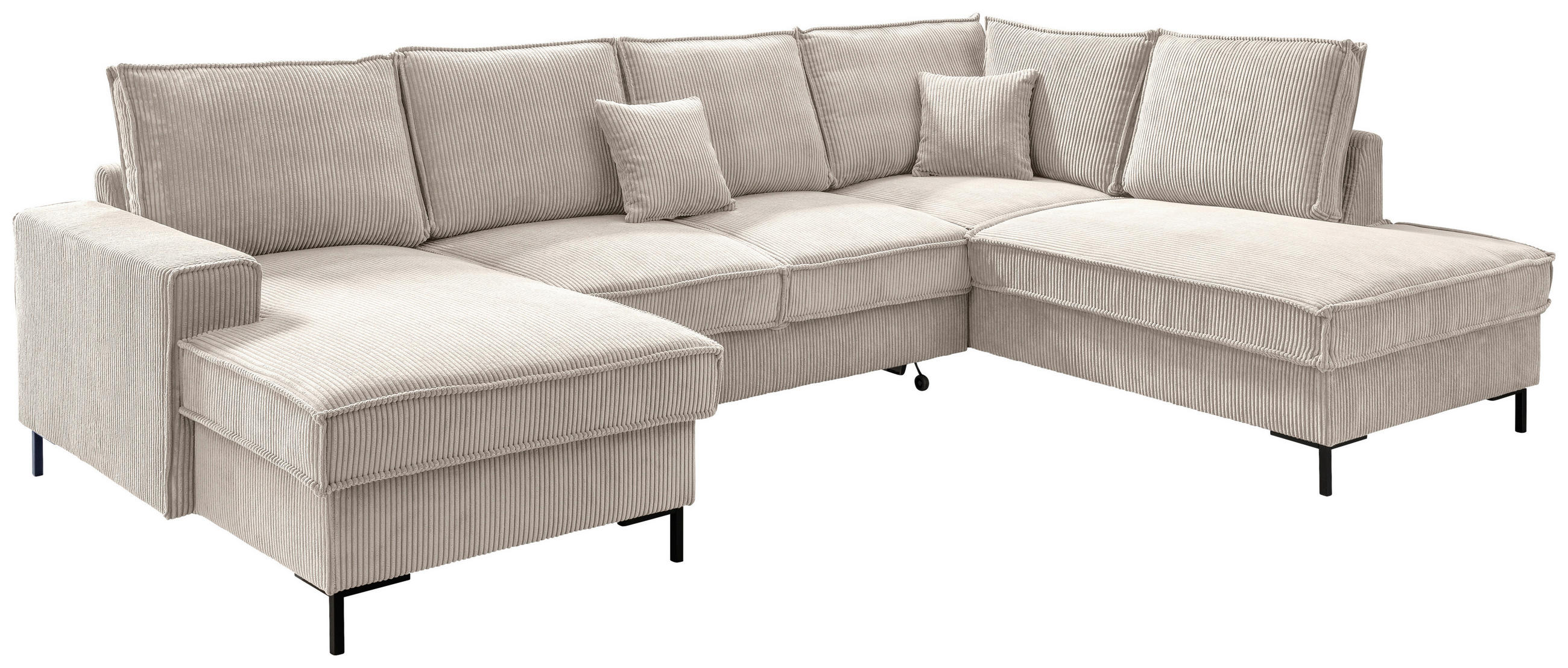 WOHNLANDSCHAFT Beige Cord  - Beige/Schwarz, MODERN, Textil/Metall (150/309/198cm) - MID.YOU