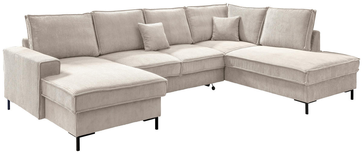 WOHNLANDSCHAFT in Cord Beige  - Beige/Schwarz, Modern, Textil/Metall (150/309/198cm) - MID.YOU