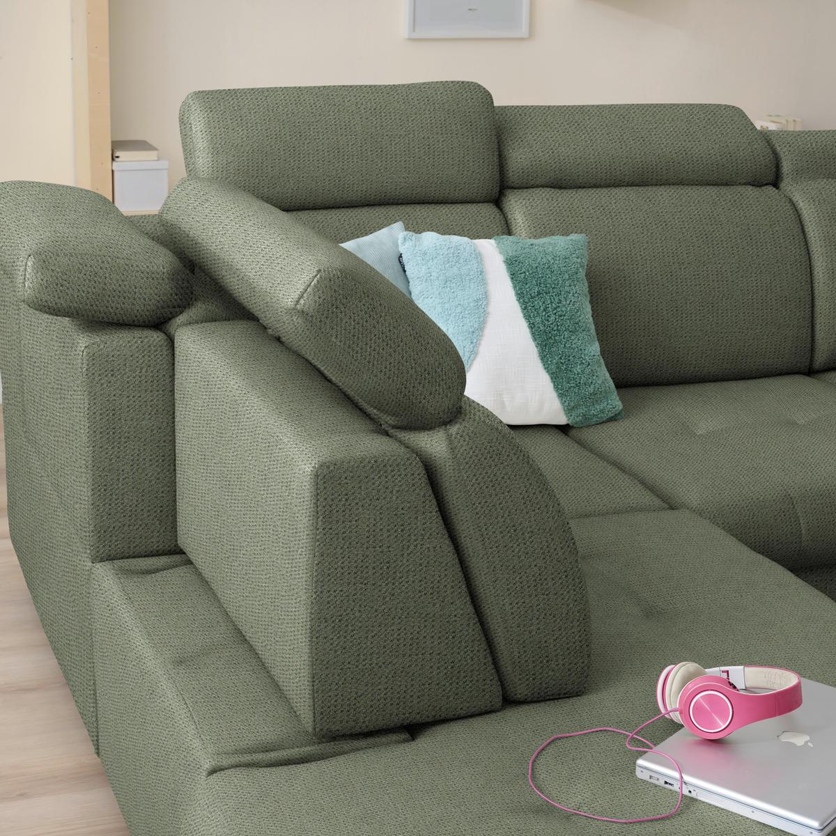 ECKSOFA Struktur Grün  - Schwarz/Grün, Design, Textil/Metall (270/292cm) - Stylife