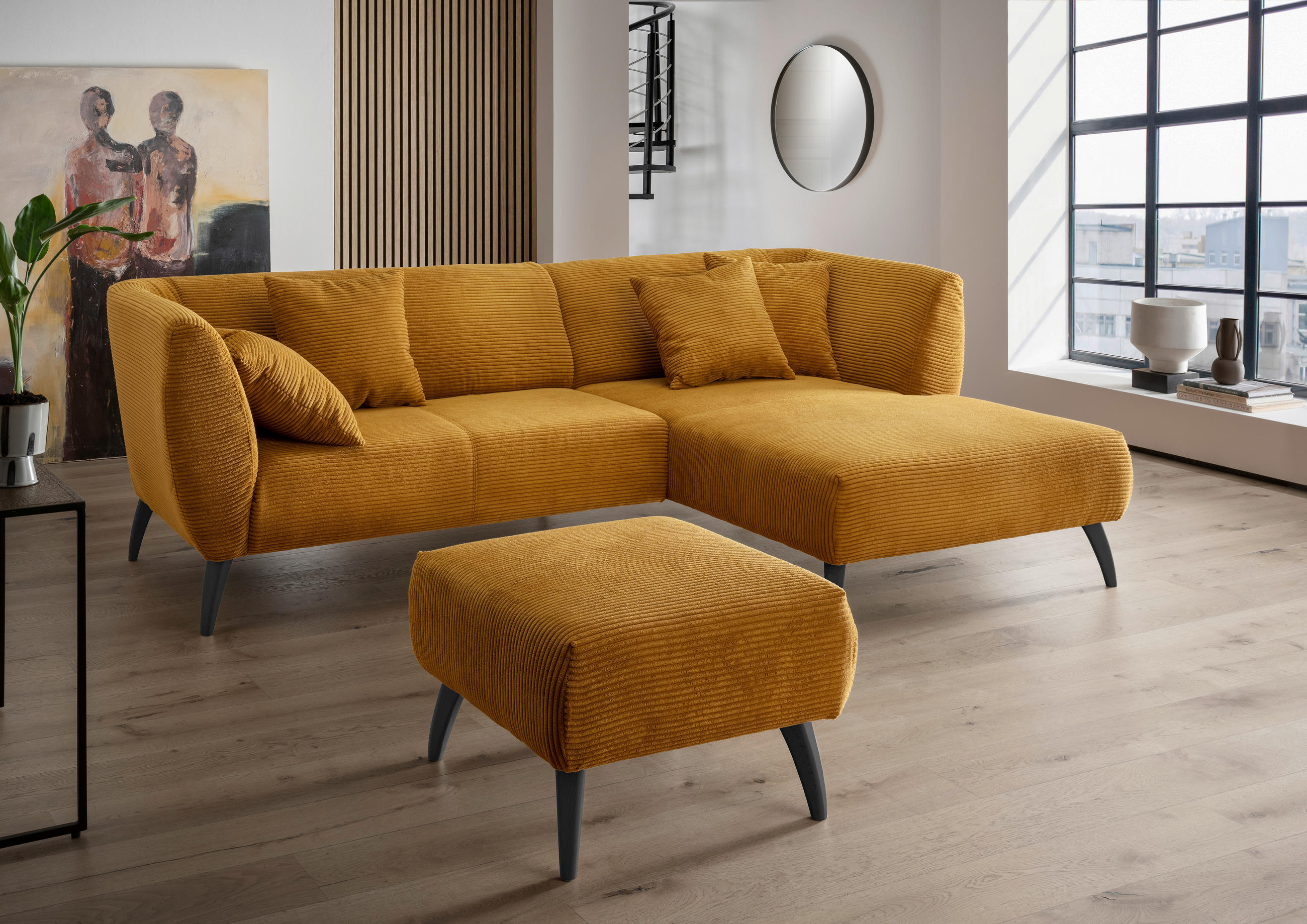 HOCKER Cord Buche, Fichte, Kiefer Goldfarben  - Goldfarben/Schwarz, MODERN, Holz/Textil (66/44/66cm) - MID.YOU