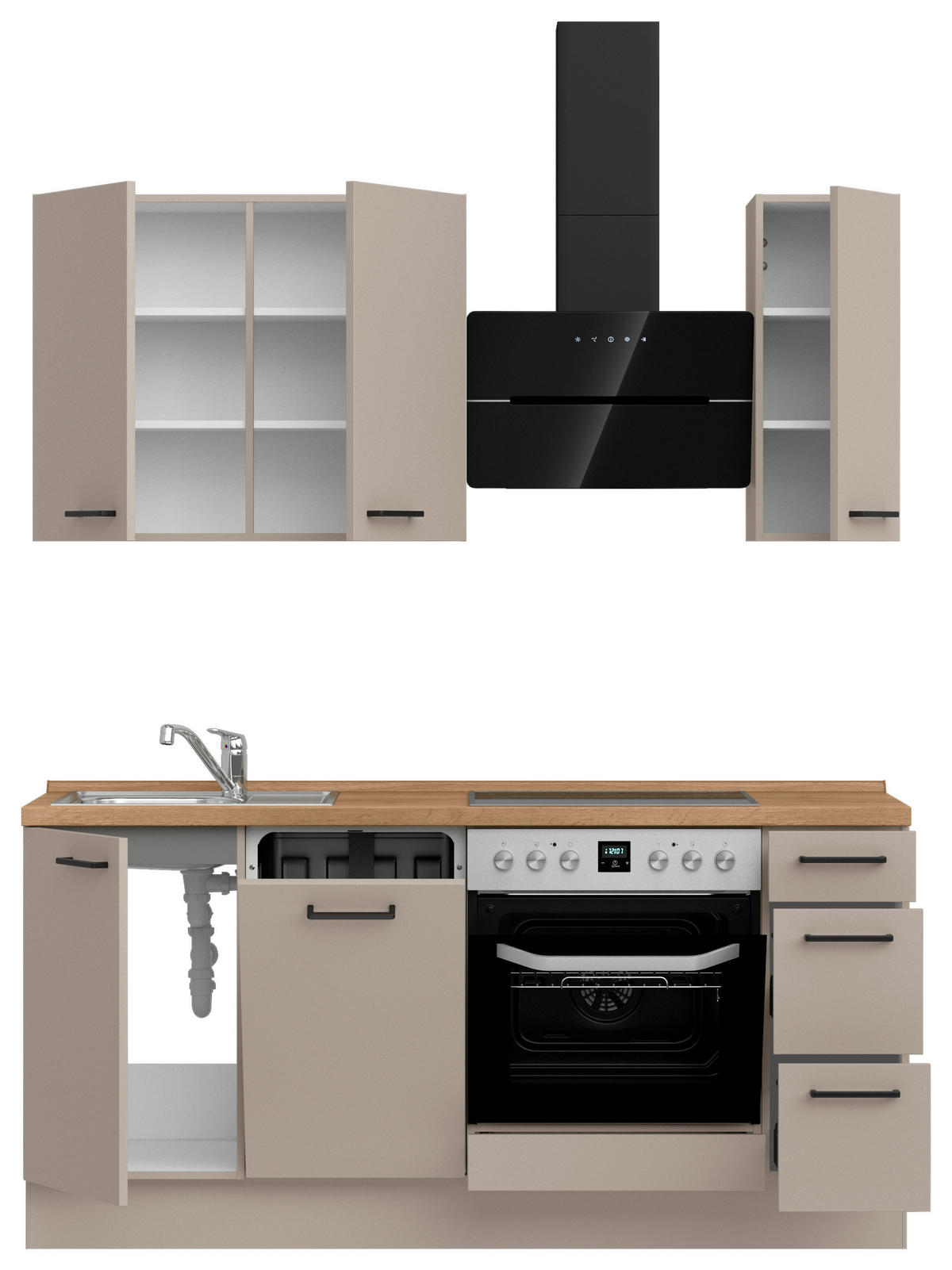 KÜCHENBLOCK Easytouch 180 cm  in Eichefarben, Sandfarben  - Sandfarben/Eichefarben, MODERN, Holzwerkstoff/Metall (180cm) - Nobilia
