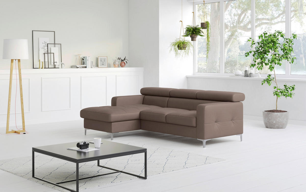 ECKSOFA Hellbraun Echtleder  - Chromfarben/Hellbraun, Design, Leder/Metall (168/227cm) - Livetastic