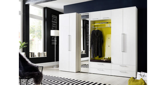 GARDEROBE 7-teilig in 293/233/55 cm - Gelb/Weiß, Design, Glas/Holzwerkstoff (293/233/55cm) - Moderano