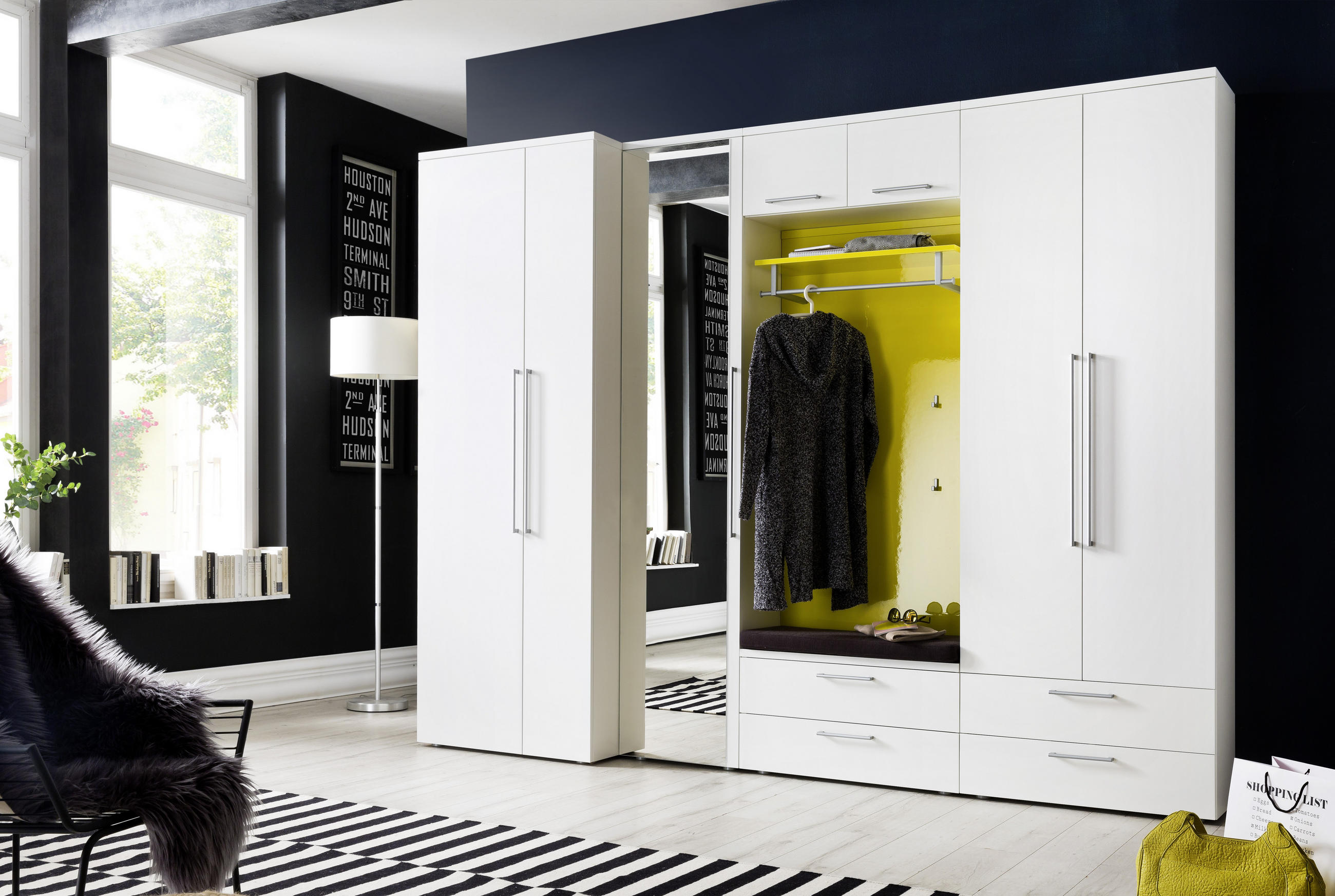 GARDEROBE Gelb, Weiß - Gelb/Weiß, Design, Glas/Textil (293/233/55cm) - Cassando