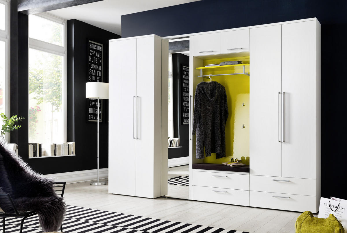 GARDEROBE 7-teilig  in 293/233/55 cm  - Gelb/Weiß, Design, Glas/Holzwerkstoff (293/233/55cm) - Moderano