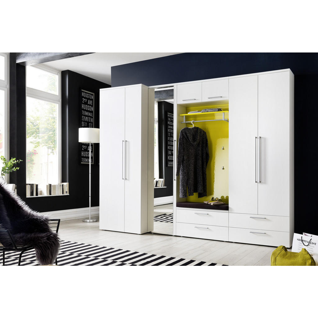 Thumbnail - Moderano Garderobe, Gelb, Weiß, Glas, Textil, Holzwerkstoff, 7-teilig, 293x233x55 cm, Made in Germany, Garderobe, Garder...