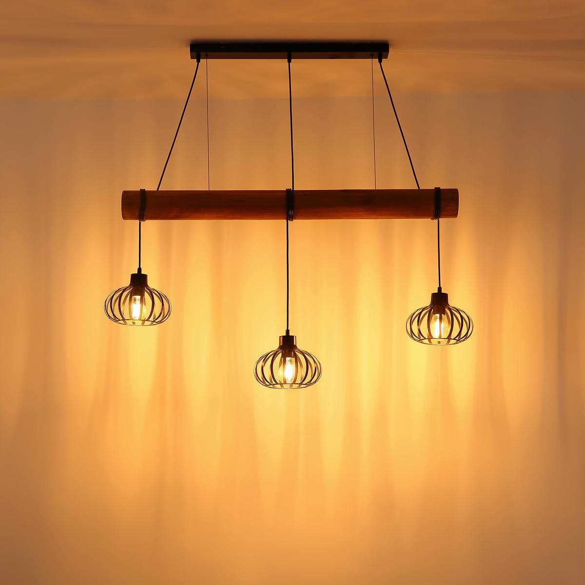 HÄNGELEUCHTE Caldwell 100/20/150 cm  - Schwarz/Braun, Natur, Holz/Kunststoff (100/20/150cm) - Globo