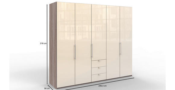 FALTTÜRENSCHRANK 250/216/58 cm 3-türig  - Chromfarben/Magnolie, KONVENTIONELL, Glas/Holzwerkstoff (250/216/58cm) - Venda