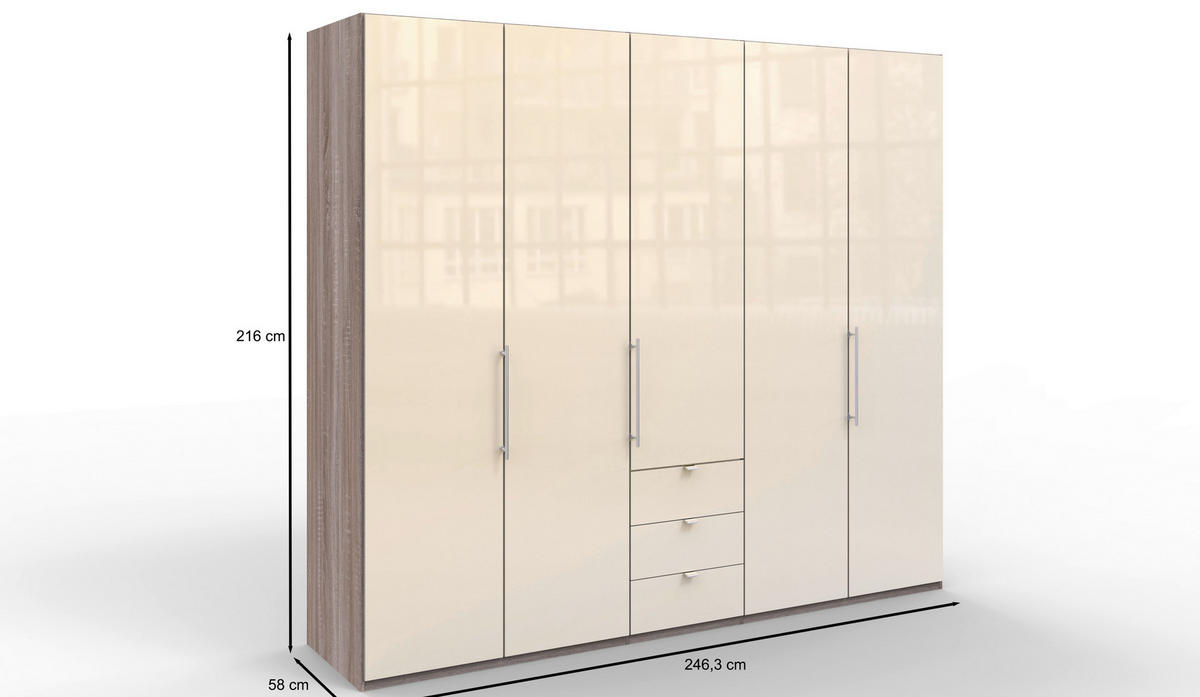 FALTTÜRENSCHRANK  in Trüffeleichefarben, Magnolie  - Chromfarben/Magnolie, KONVENTIONELL, Glas/Holzwerkstoff (250/216/58cm) - Venda