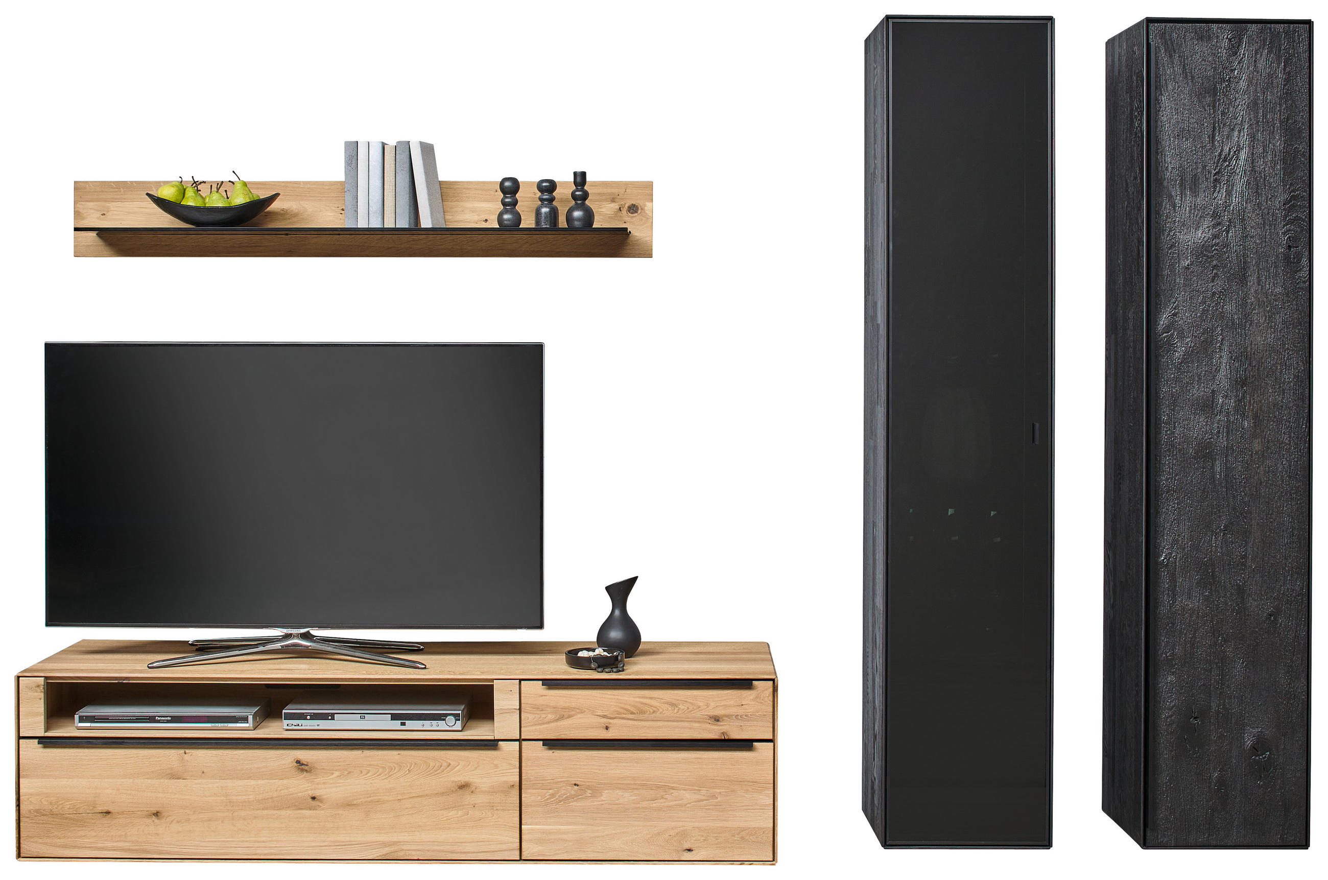 WOHNWAND  in Schwarz, Eichefarben 295/206/57 cm  - Eichefarben/Anthrazit, Natur, Glas/Holz (295/206/57cm) - Valnatura