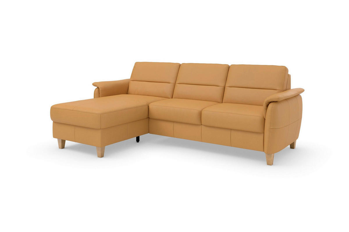 ROHOVÁ SEDAČKA, koža, kari žltá - farba duba/kari žltá, Basics, koža/drevo (163/244cm) - Sit & More