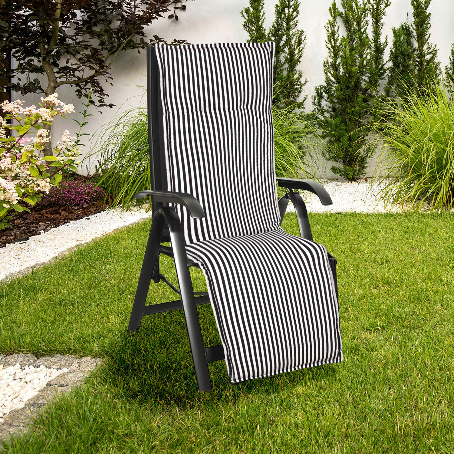 RELAXSESSELAUFLAGE Streifen  - Schwarz, Design, Textil (170/52/8cm)