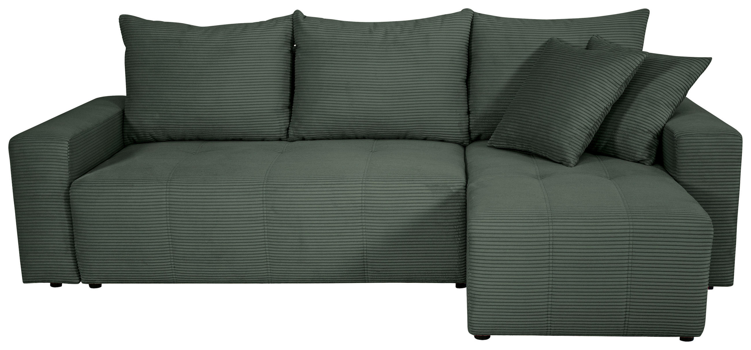 ECKSOFA inkl. Funktion Waldgrün Cord Zierkissen, Bettkasten, Schlaffunktion  - Waldgrün/Schwarz, Design, Kunststoff/Textil (248/146cm) - Xora
