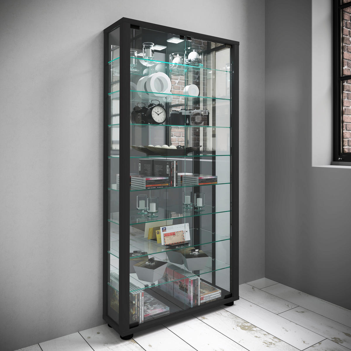 VITRINE in Schwarz  - Schwarz, Modern, Glas/Holzwerkstoff (59/114,8/18cm) - MID.YOU