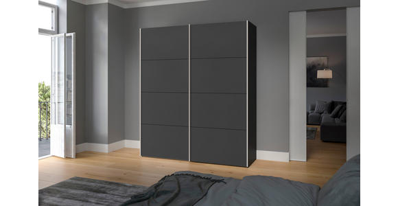 SCHWEBETÜRENSCHRANK  in Anthrazit, Schwarz  - Edelstahlfarben/Anthrazit, Design, Holzwerkstoff (203/236/65cm) - Carryhome