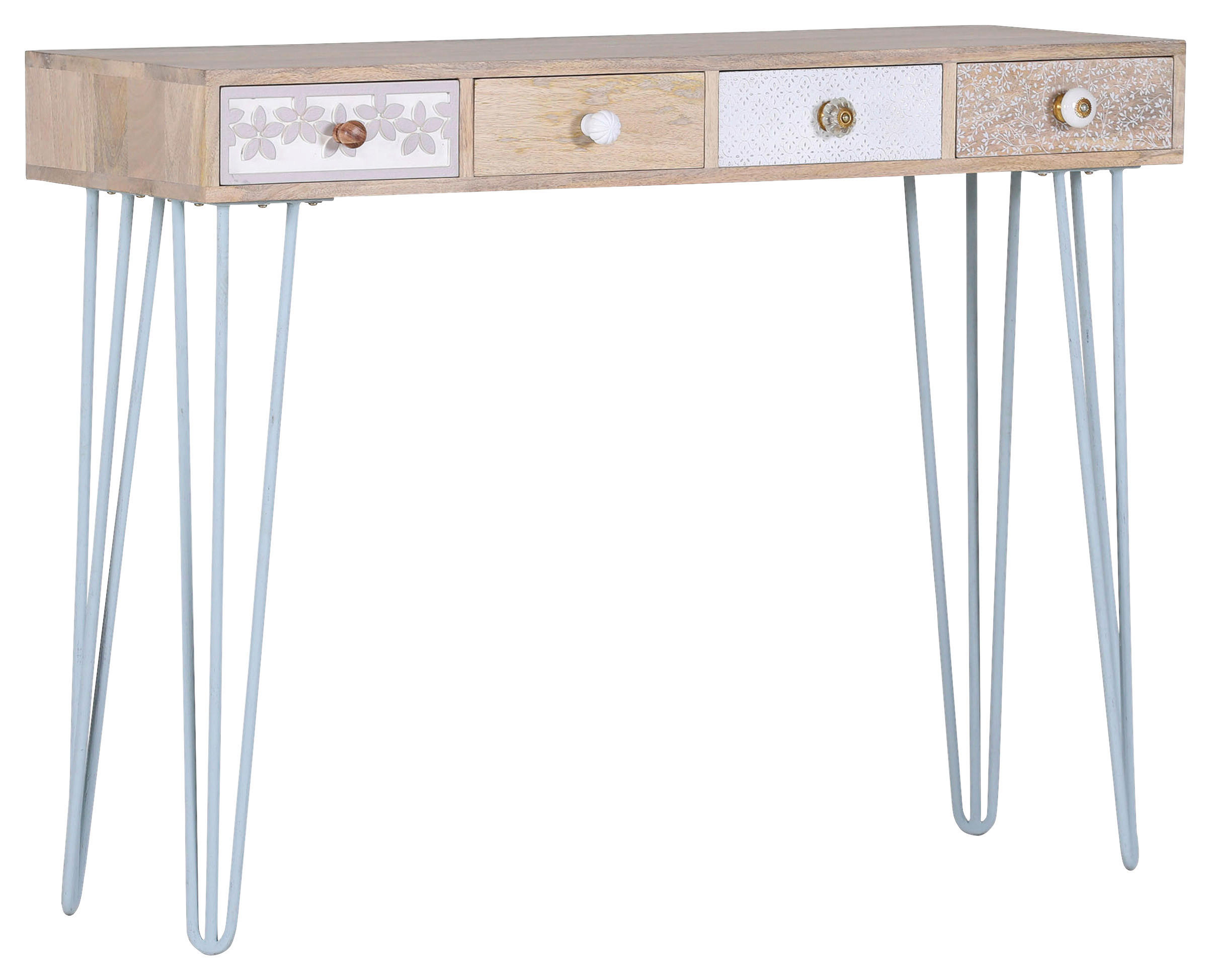 KONSOLENTISCH Naturfarben, Weiß, Hellgrau  - Hellgrau/Naturfarben, Trend, Holz (115/38/78cm) - Livetastic