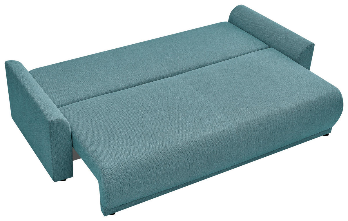 SCHLAFSOFA KIMMY Struktur Petrol  inkl. Zierkissen, Rückenkissen, Bettkasten  - Petrol/Schwarz, Design, Kunststoff/Textil (234/90/103cm) - P & B