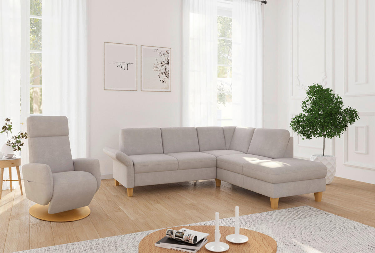 ECKSOFA ROCHELLE E Greige Flachgewebe  - Greige/Eichefarben, KONVENTIONELL, Holz/Textil (240/216cm) - Sit & More