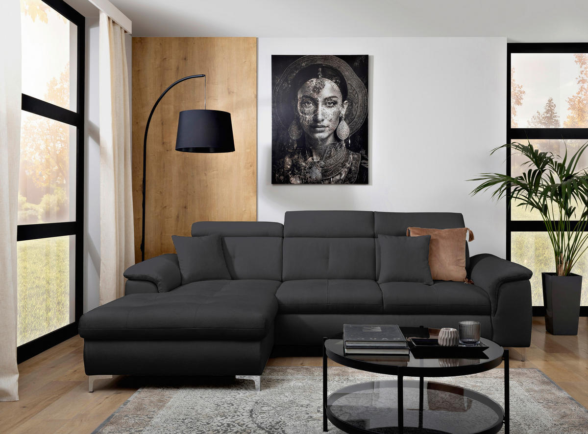 ECKSOFA in Flachgewebe Dunkelgrau  - Chromfarben/Dunkelgrau, Konventionell, Textil/Metall (175/268cm) - Carryhome