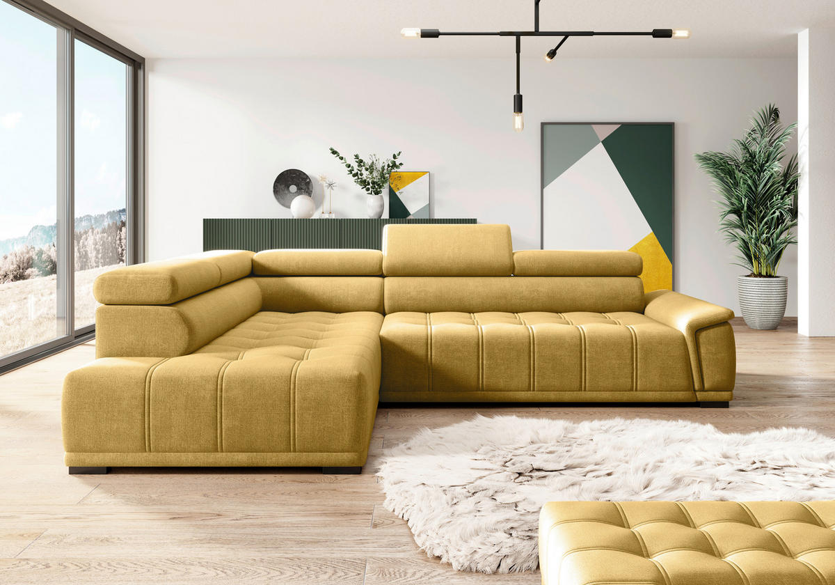 HÖRNSOFFA i chenille, vävt tyg senapsgul  - svart/senapsgul, Modern, textil/plast (206/283cm) - MID.YOU