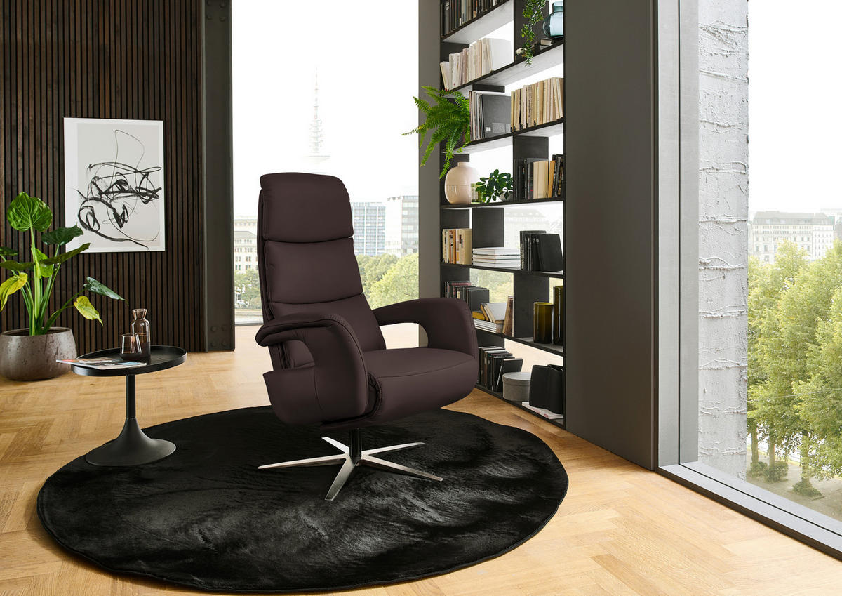 RELAXSESSEL in Leder Braun  - Edelstahlfarben/Braun, Design, Leder/Metall (76/119/86cm) - Dieter Knoll
