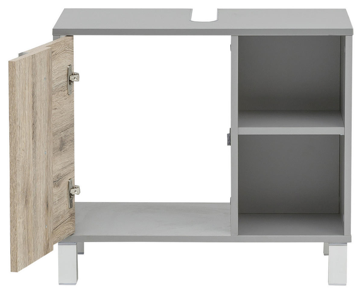 WASCHBECKENUNTERSCHRANK 65,5/58,5/33,5 cm  - Eichefarben/Silberfarben, KONVENTIONELL, Holzwerkstoff/Metall (65,5/58,5/33,5cm) - Stylife
