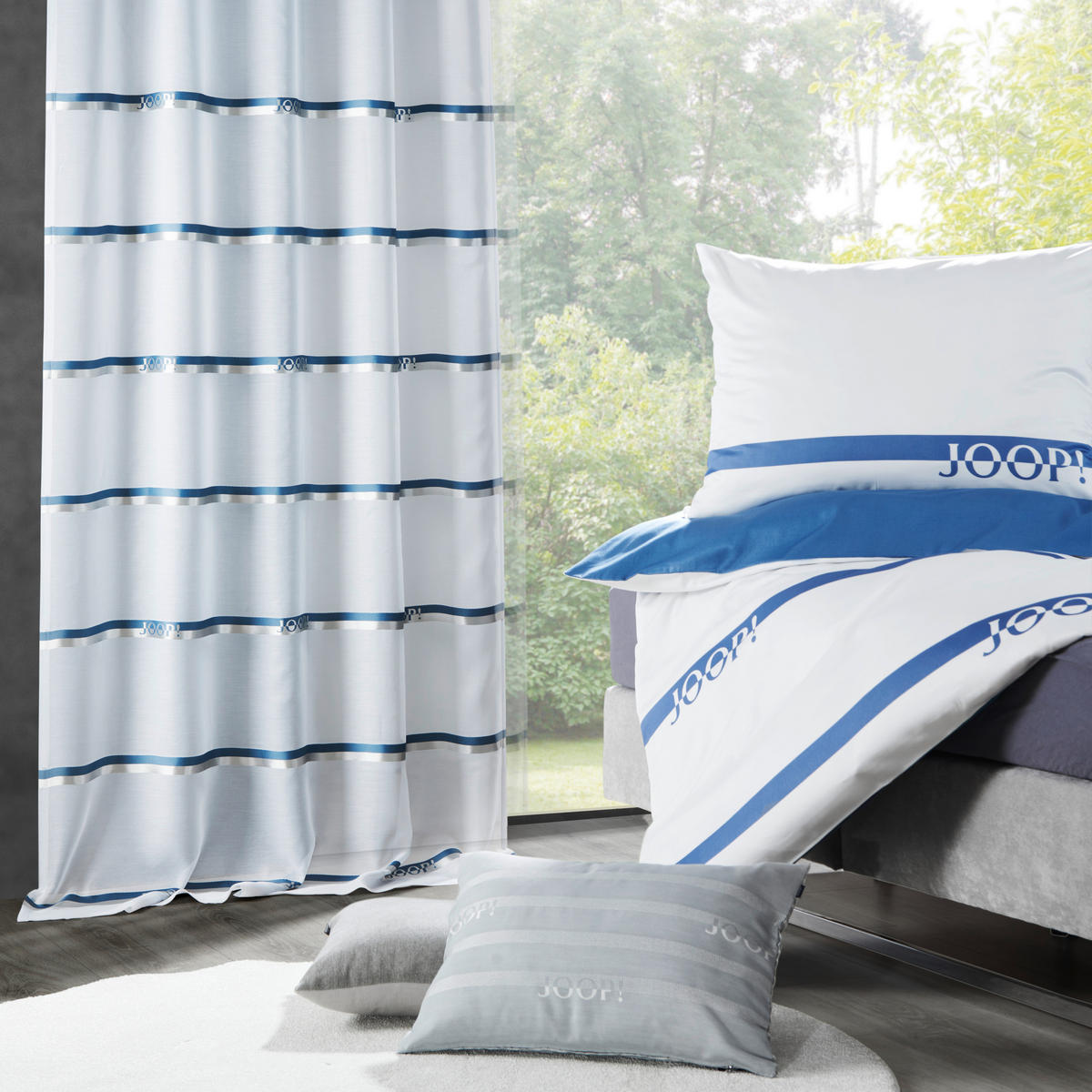 HOTOVÝ ZÁVĚS, průhledné, 130/250 cm - bílá/barvy stříbra, Basics, textil (130/250cm) - Joop!