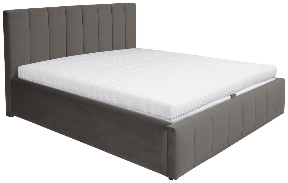 POLSTERBETT 180/200 cm  in Grau  - Chromfarben/Kernbuche, Modern, Holz/Textil (180/200cm) - MID.YOU