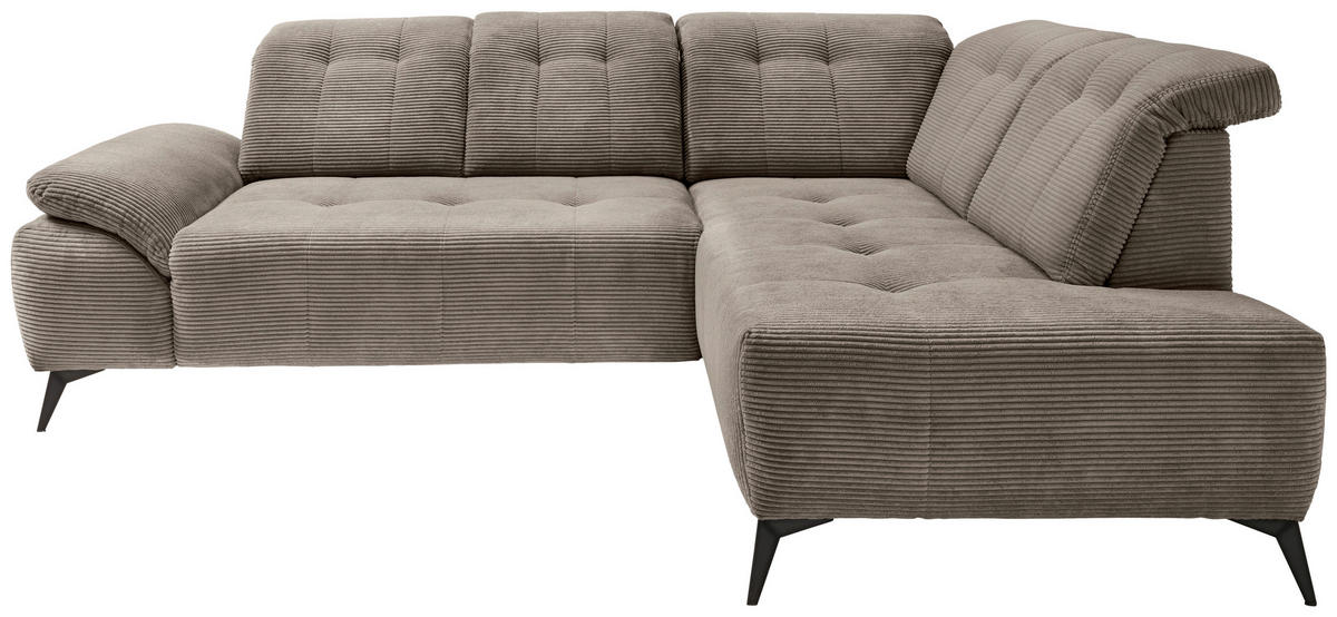ECKSOFA in Cord Graubraun  - Graubraun/Schwarz, Modern, Textil/Metall (272/200cm) - Livetastic