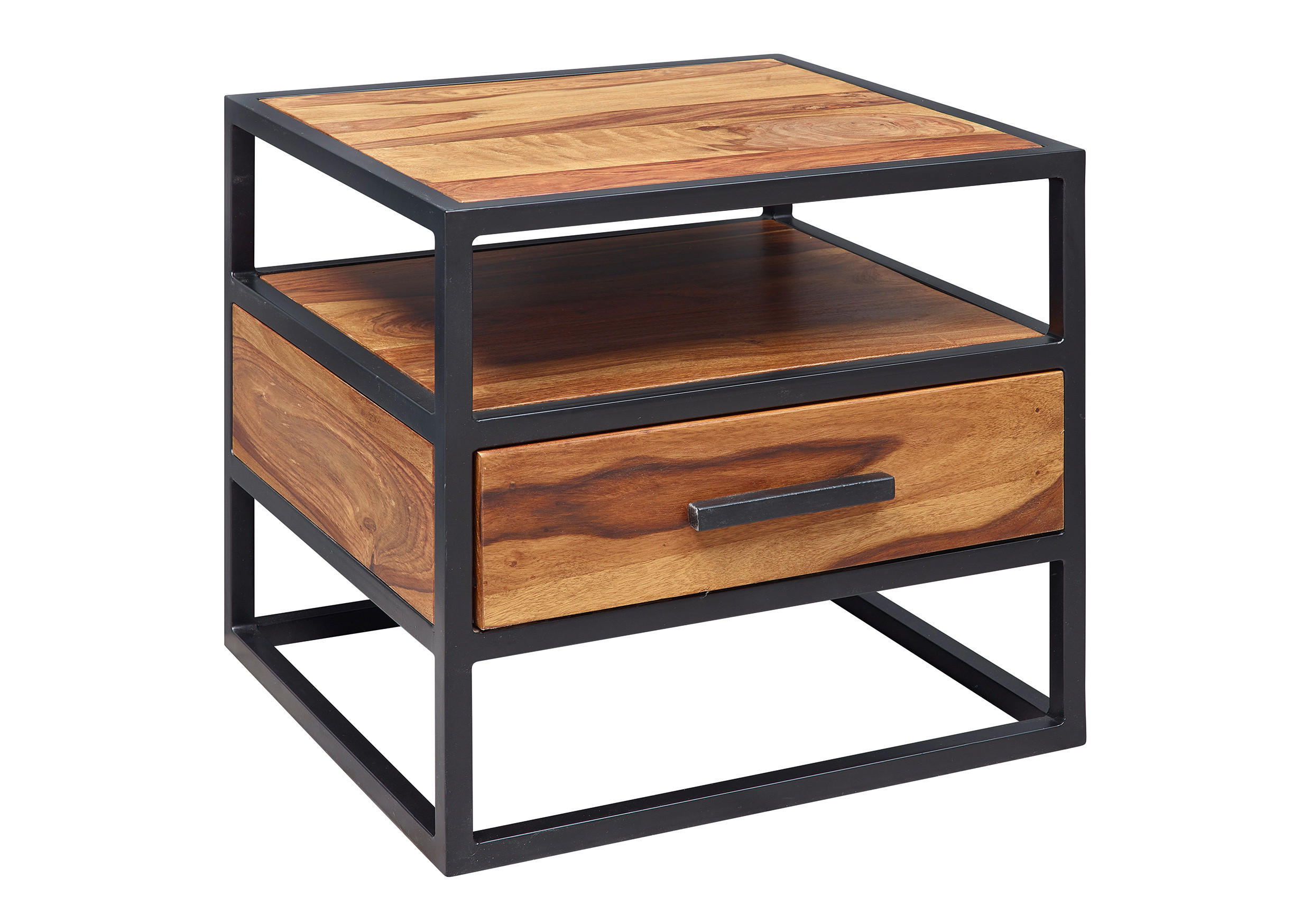 NACHTSCHRANK 50/45/45 cm Sheesham massiv  - Sheeshamfarben/Schwarz, MODERN, Holz/Metall (50/45/45cm) - MID.YOU