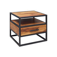 NOČNA OMARICA, masivno indijski rožni les  - črna/barve indijskega rožnega lesa, Moderno, kovina/les (50/45/45cm) - MID.YOU