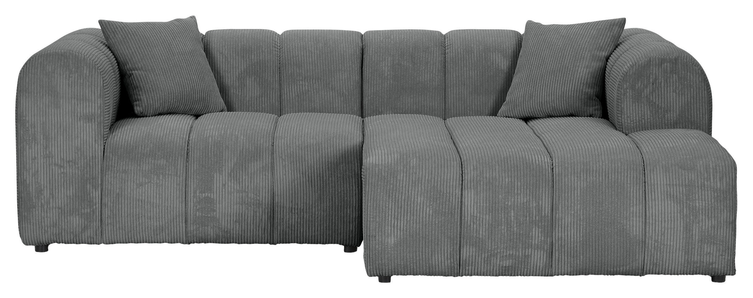 ECKSOFA Dunkelgrau Cord Zierkissen, Rücken echt  - Dunkelgrau/Schwarz, KONVENTIONELL, Kunststoff/Textil (250/162cm) - Carryhome