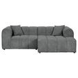 ECKSOFA Dunkelgrau Cord Zierkissen, Rücken echt  - Dunkelgrau/Schwarz, KONVENTIONELL, Kunststoff/Textil (250/162cm) - Carryhome