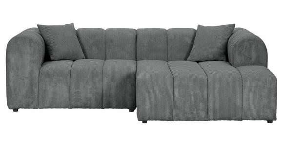 ECKSOFA Dunkelgrau Cord Zierkissen, Rücken echt  - Dunkelgrau/Schwarz, KONVENTIONELL, Kunststoff/Textil (250/162cm) - Carryhome